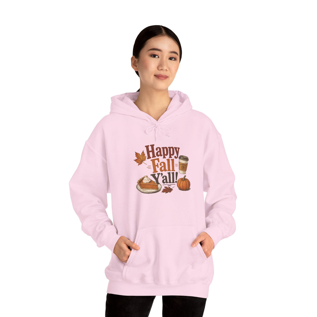 Adult Hoodie - Happy Fall Y'all" Pumpkin, Pie & Coffee - Autumn Sweatshirt