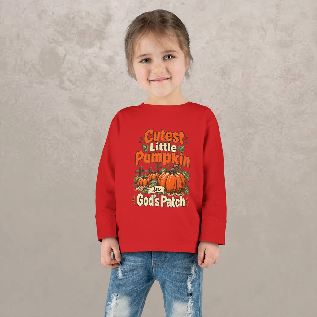 Toddler - Cutest Little Pumpkin in God's Patch - Fall Long Sleeve Tee