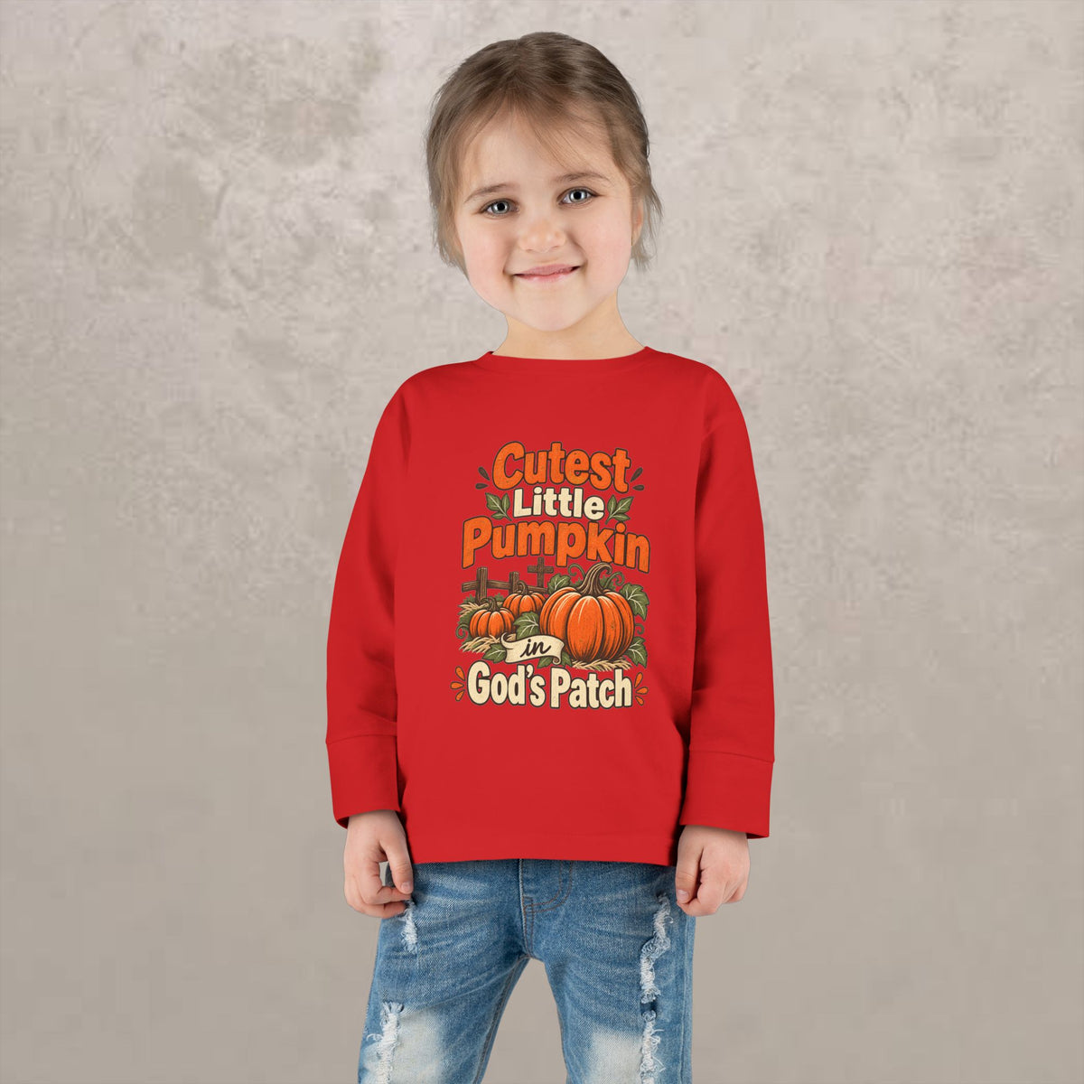 Toddler - Cutest Little Pumpkin in God's Patch - Fall Long Sleeve Tee