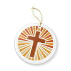 Ceramic Cross Ornament with Radiant Sunburst Design - with Gift Packaging